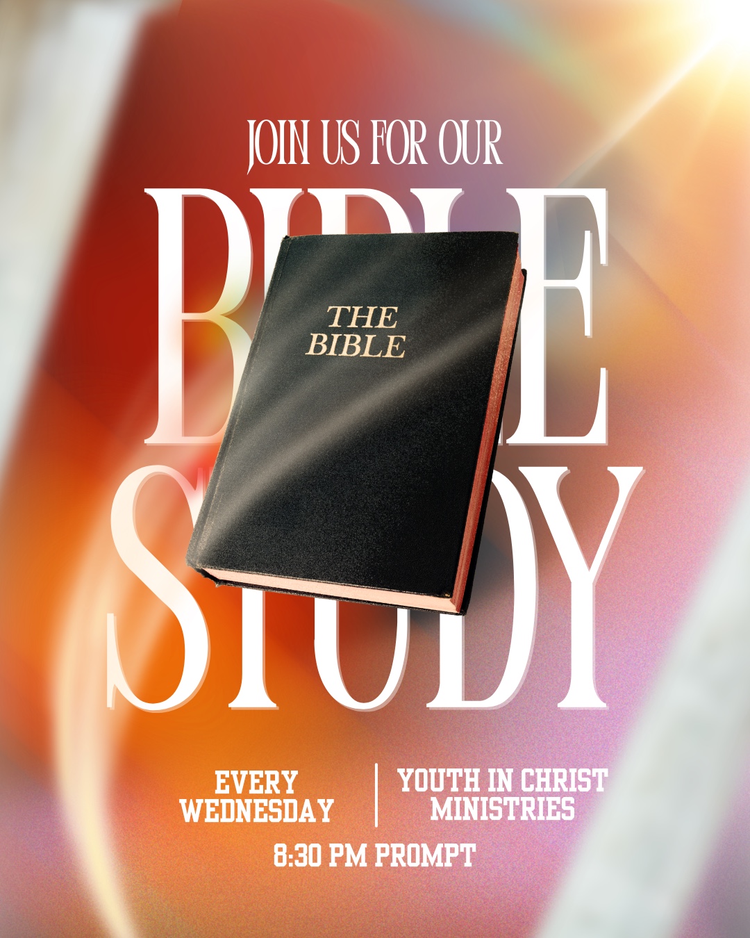 Join Youth in Christ Ministries for Bible Study every Wednesday at 8:30 PM